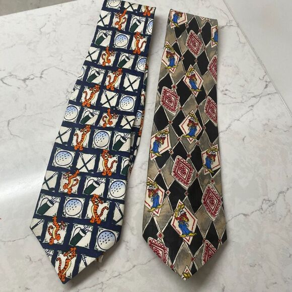 Disney Tigger & Goofy Men's Silk/Polyester Diamond/Golf Print Neck Tie 2 pcs - Picture 1 of 8